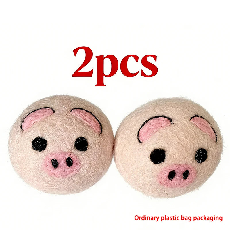 2/6Pcs XL size Reusable Wool Dryer Balls Clothes Softener Laundry Fleece Dryer Ball Kit Home Clothes Dryer Washing Machine Peaceful Pleasures Health and Wellness 2PCS Pink pig