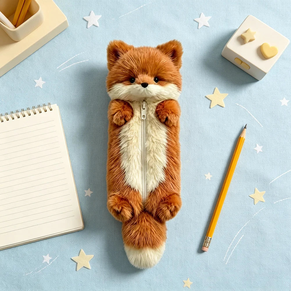 Plush Fox Pencil Case | Large Capacity Animal Stationery Pouch