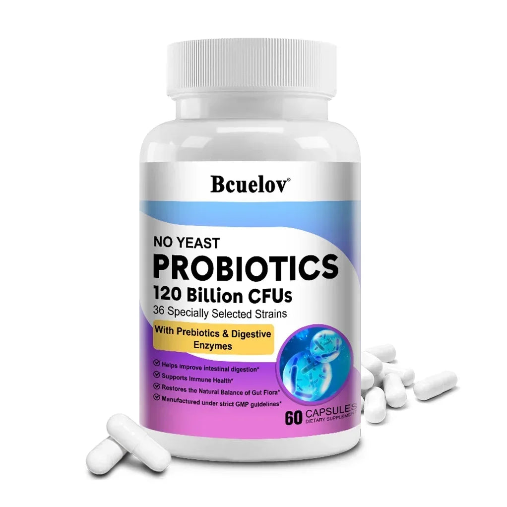 Probiotics 120 Billion CFU 36 Strains Contains Prebiotics and Digestive Enzymes for Digestion and Immune Support Vegan, Non-GMO Peaceful Pleasures Health and Wellness 60 count-1 bottle