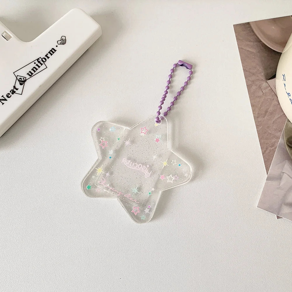 Glitter Five-pointed Star Hard Card Holder One-inch Student ID Photo Decorative Pendant New Acrylic Keychain Pendant Card Holder Peaceful Pleasures Health and Wellness Transparent-purple