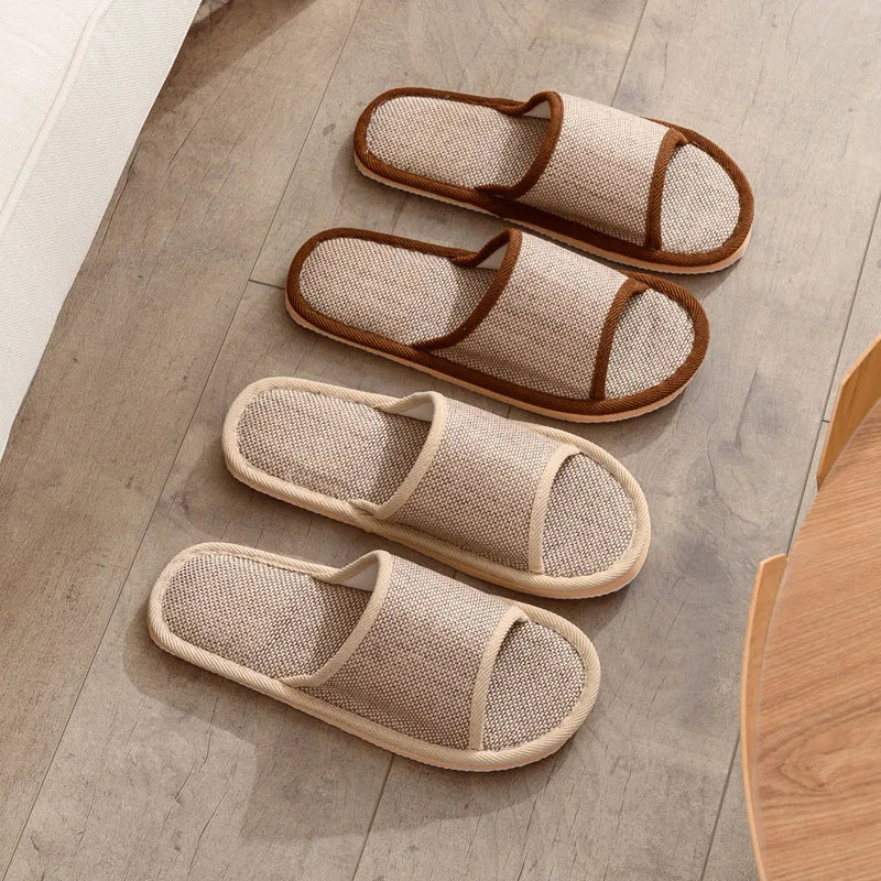 Linen Indoor Slippers Men & Women | Quiet EVA House Shoes
