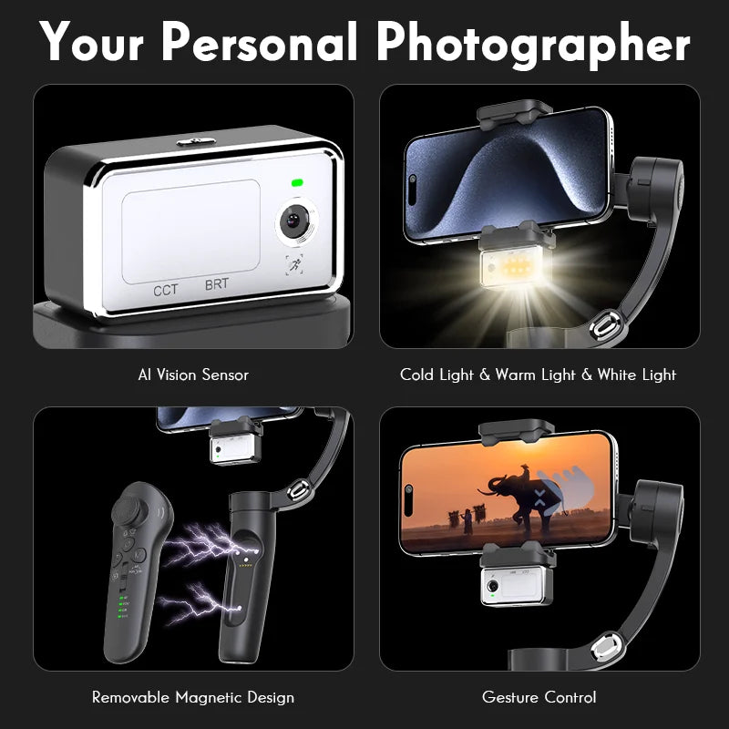 3-Axis Smartphone Gimbal – AI Face Tracking & Bluetooth Remote Peaceful Pleasures Health and Wellness