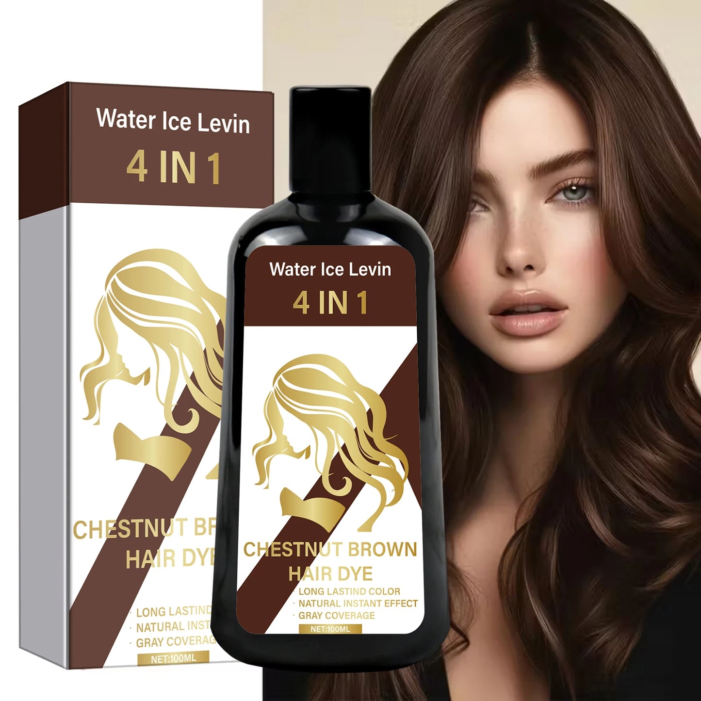 Hair dye shampoo Brown 4 IN 1 1+1 Pack 100ml Biotin Collagen Hyaluronic Acid Vitamin C Gray Coverage Long Lasting Repair Cheap Peaceful Pleasures Health and Wellness