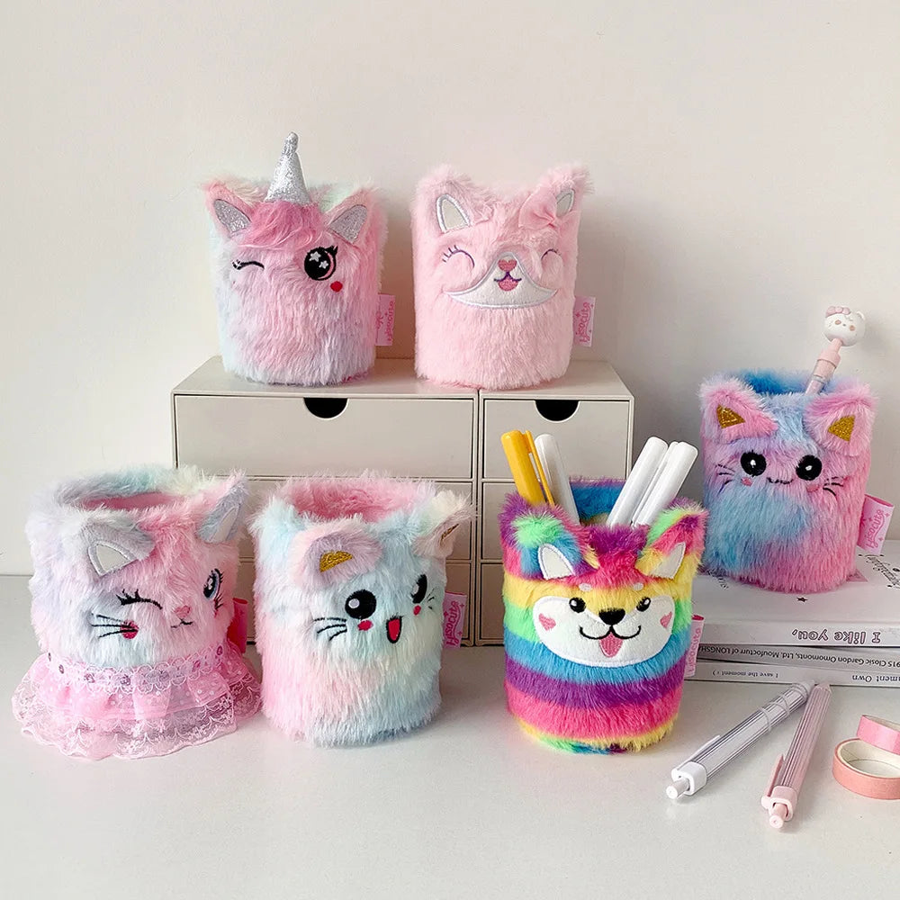 Cute Cartoon Plush Pen Holder Student Learning Stationery Storage