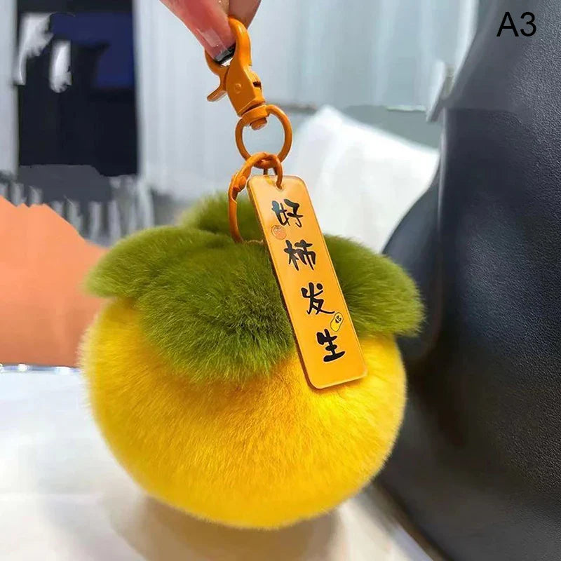 Plush Persimmon Lucky Keychain Bag Charm | Cute Fruit Pendant