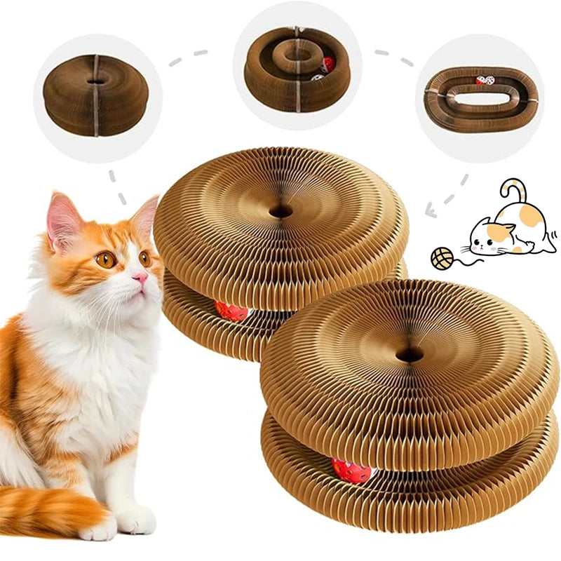 Foldable Accordion Cat Scratcher Board with Ball & Track Toy