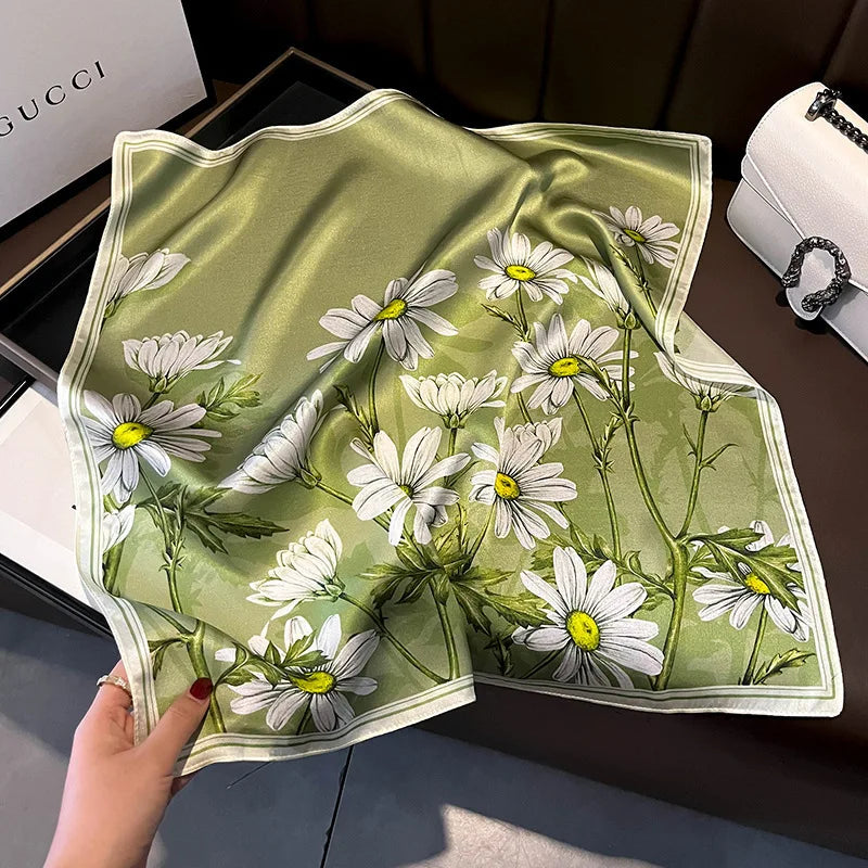 100% Mulberry Silk Lotus Floral Scarf – Women's Versatile Accessory