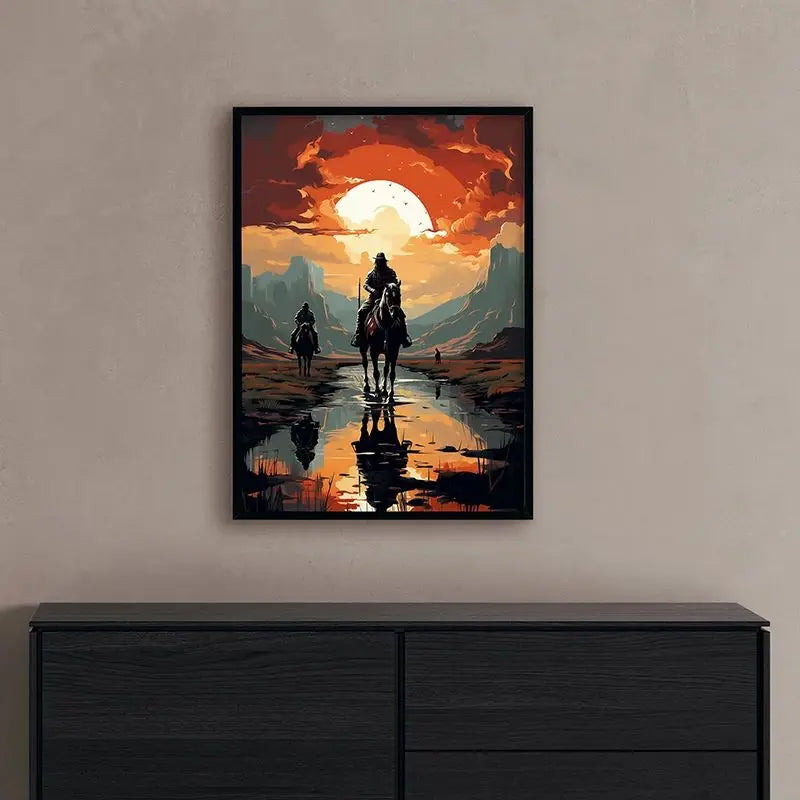 Impressionist Cowboy & Horse Canvas Wall Art | Wild West Print