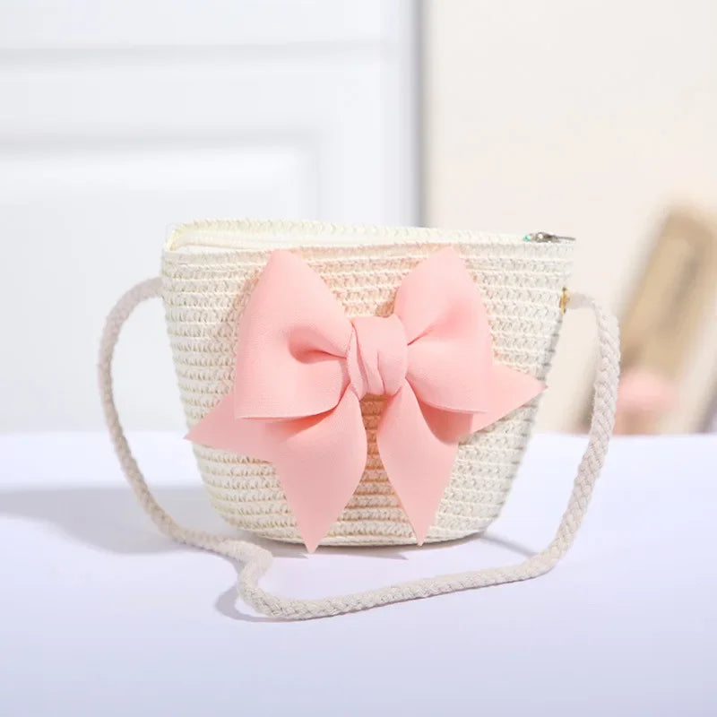 Girls Handmade Woven Straw Crossbody Bag | Bow Mini Purse