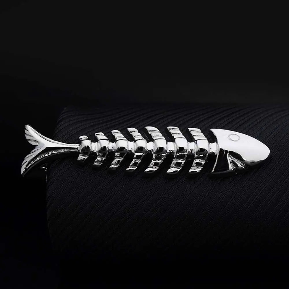 Silver Metal Tie Clip for Men – Key & Glasses Shape Novelty Pin
