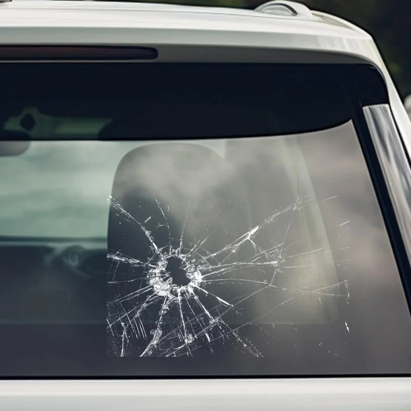 Broken Glass Car Window Decal – Waterproof Reusable Prank Sticker
