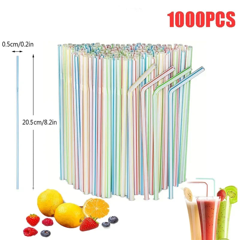 Colorful Flexible Plastic Drinking Straws – Bulk 100–1000 Pack