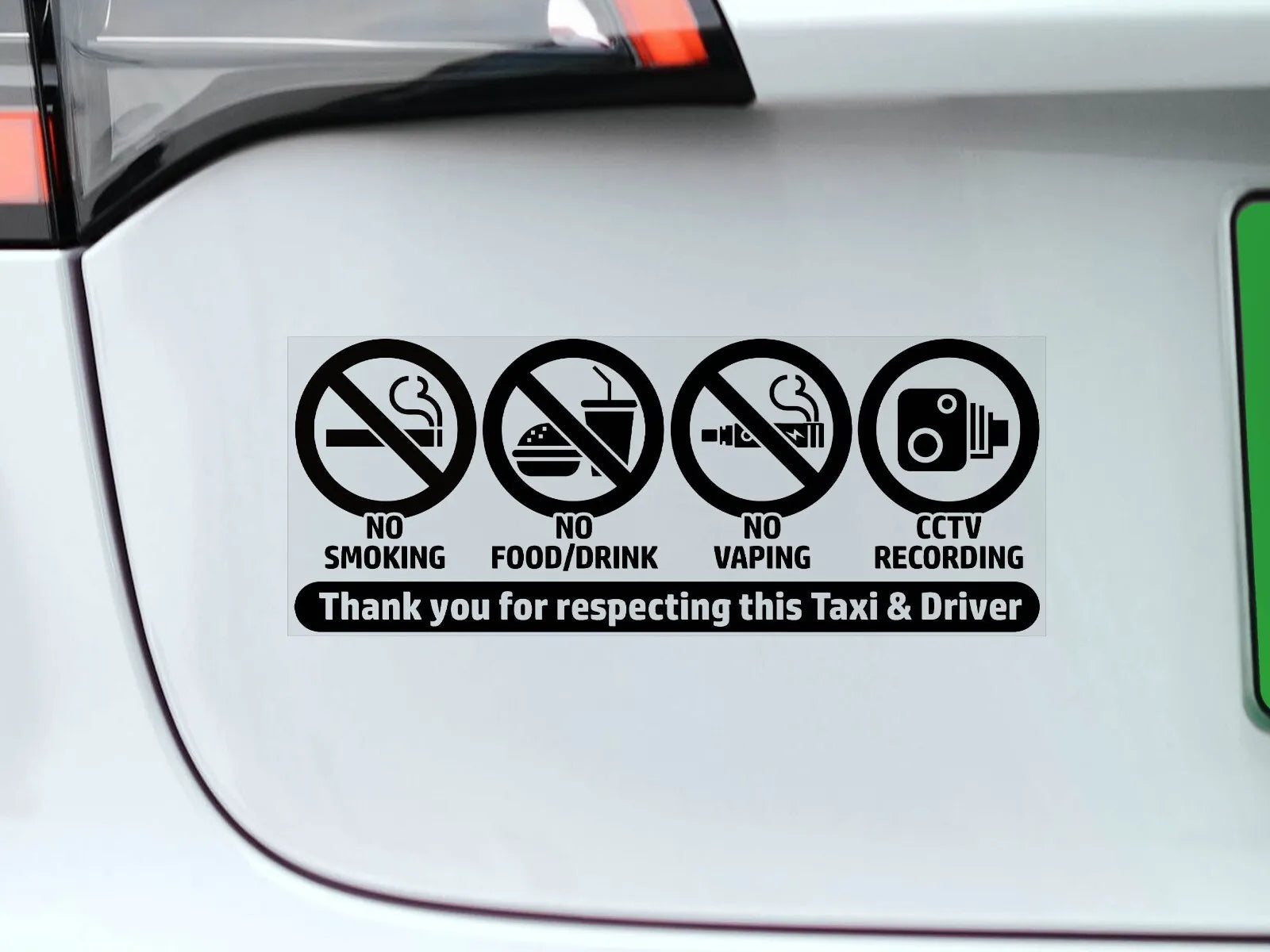 4Packs 100x50mm No Smoking, Vaping, Food CCTV Window Sticker, Taxi Sign Car Vehicle Peaceful Pleasures Health and Wellness