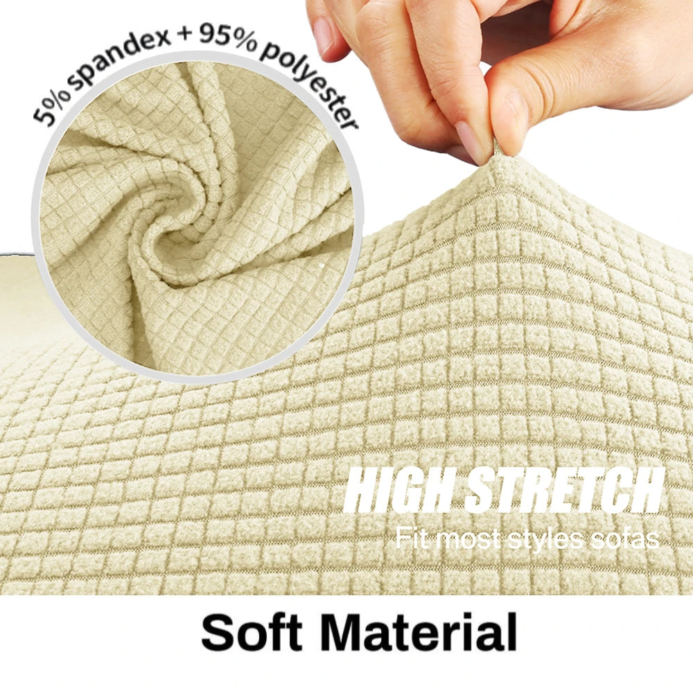 Adjustable Elastic Sofa Cover Armchair Protector Corner L Shape Stretch Slipcovers Couch Cover 1/2/3/4/5 Seater For Living Room Peaceful Pleasures Health and Wellness Beige 1-Seater 90-140CM