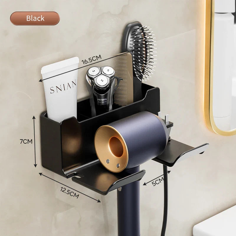 Wall-Mounted Hair Dryer Holder & Bathroom Organizer