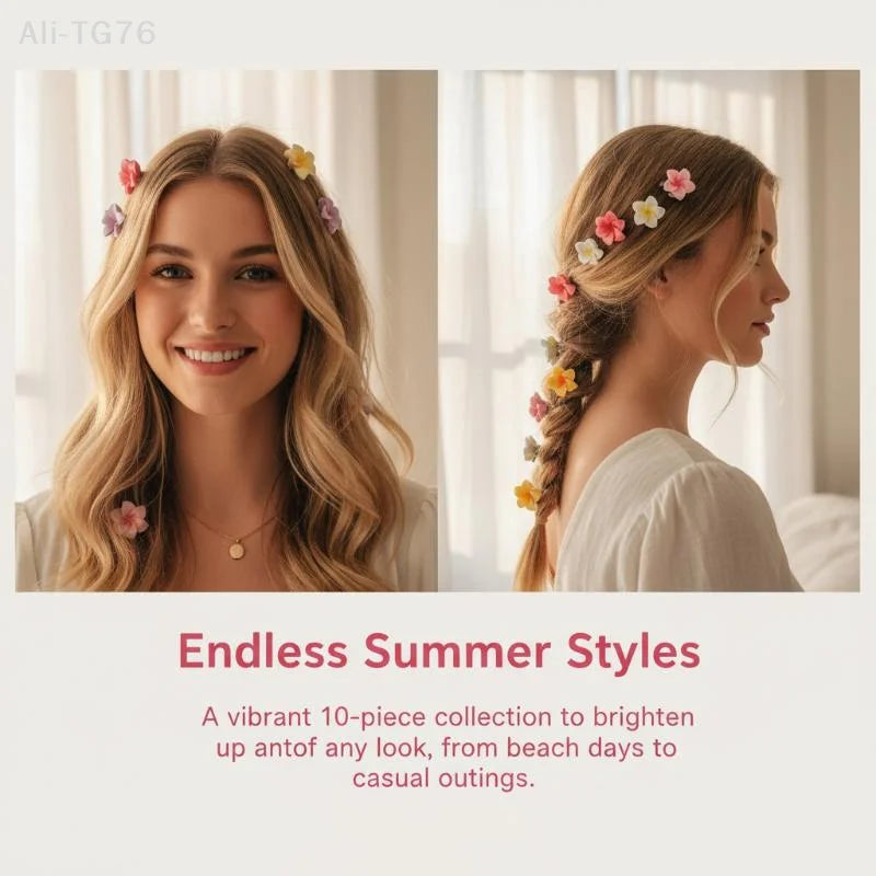 10-Pack Hawaii Mini Flower Hair Clips & Hairpins | Multicolor