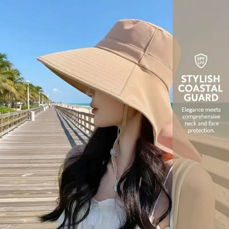 Women's Wide Brim Sun Hat UPF 50+ Neck Flap Beach Cap