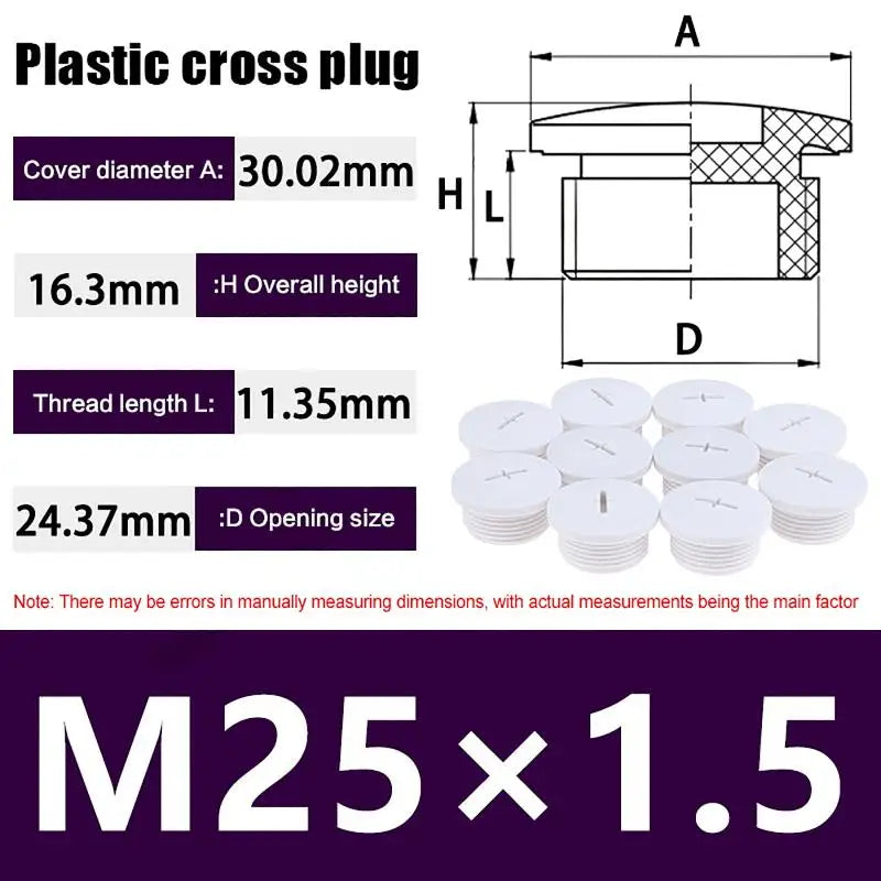 New 10Pcs Cross Shaped Plastic Plugs Nylon Waterproof Quality Threaded Hole Plugs M16X1.5 M18X1.5 M20X1.5 M22X1.5 M25X1.5 Peaceful Pleasures Health and Wellness white M25