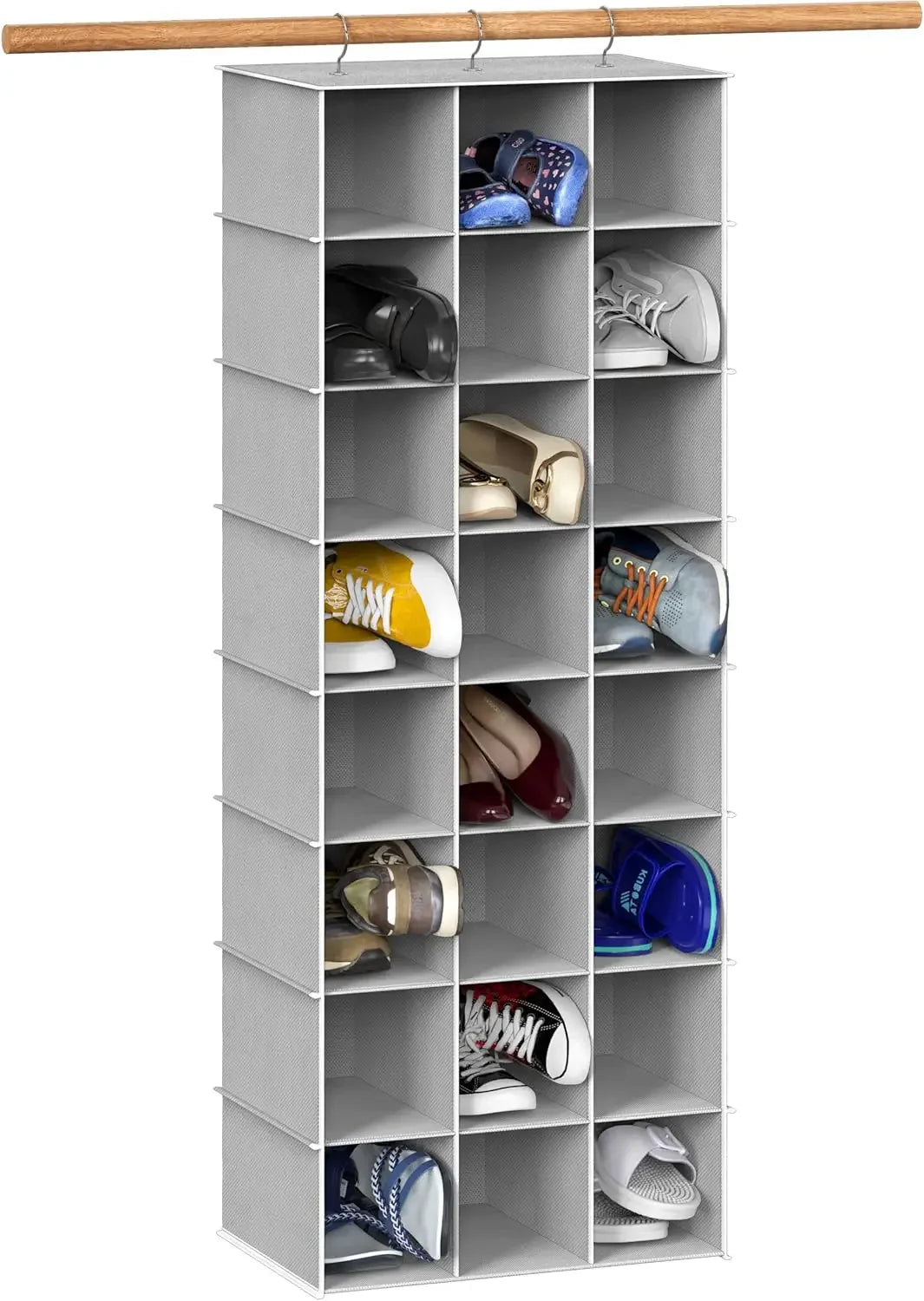 24-Section Hanging Shoe Organizer for Closet, Gray - Space-Saving Storage Solution Peaceful Pleasures Health and Wellness United States