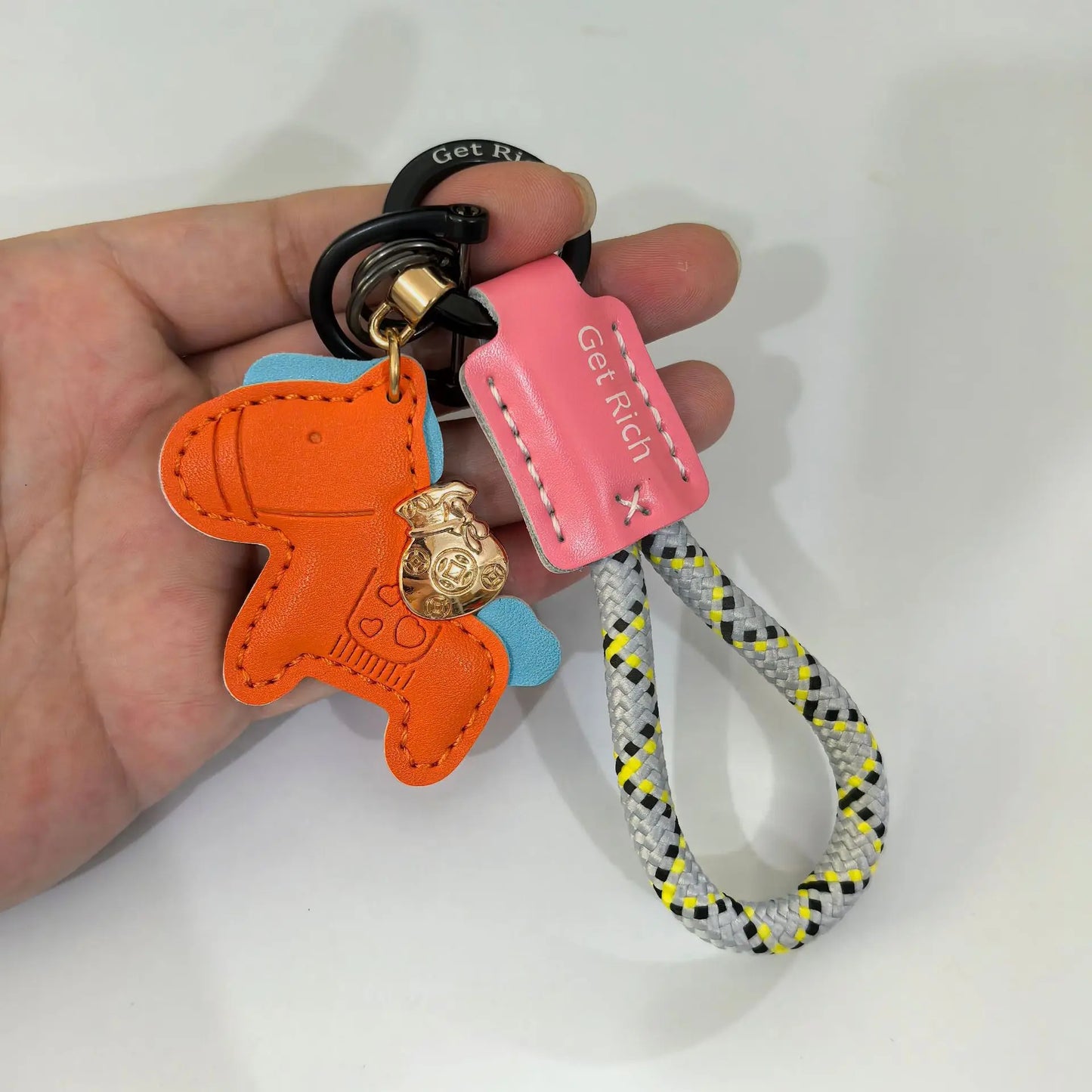 Money Soon Handmade Leather Keychain | Cute Couple Gift Leather Keychain Peaceful Pleasures Health and Wellness Orange
