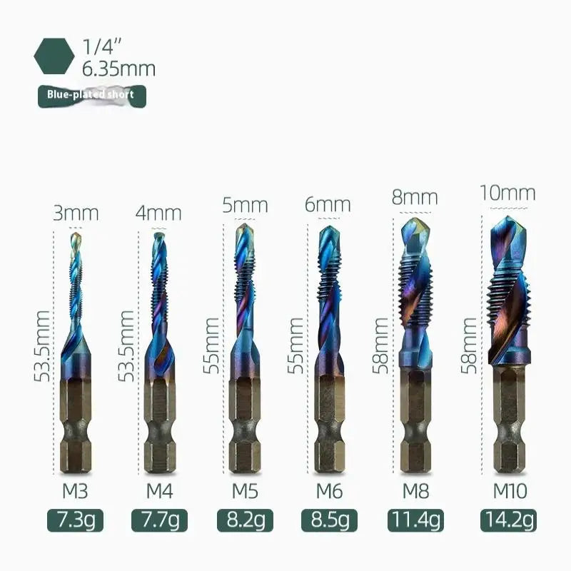 1/6Pcs M3/M4/M5/M6/M8/M10 Hand Tools Hex Shank Titanium Plated HSS Screw Thread Metric Tap Drill Bit Screw Machine Compound Tap Peaceful Pleasures Health and Wellness B1-1SET