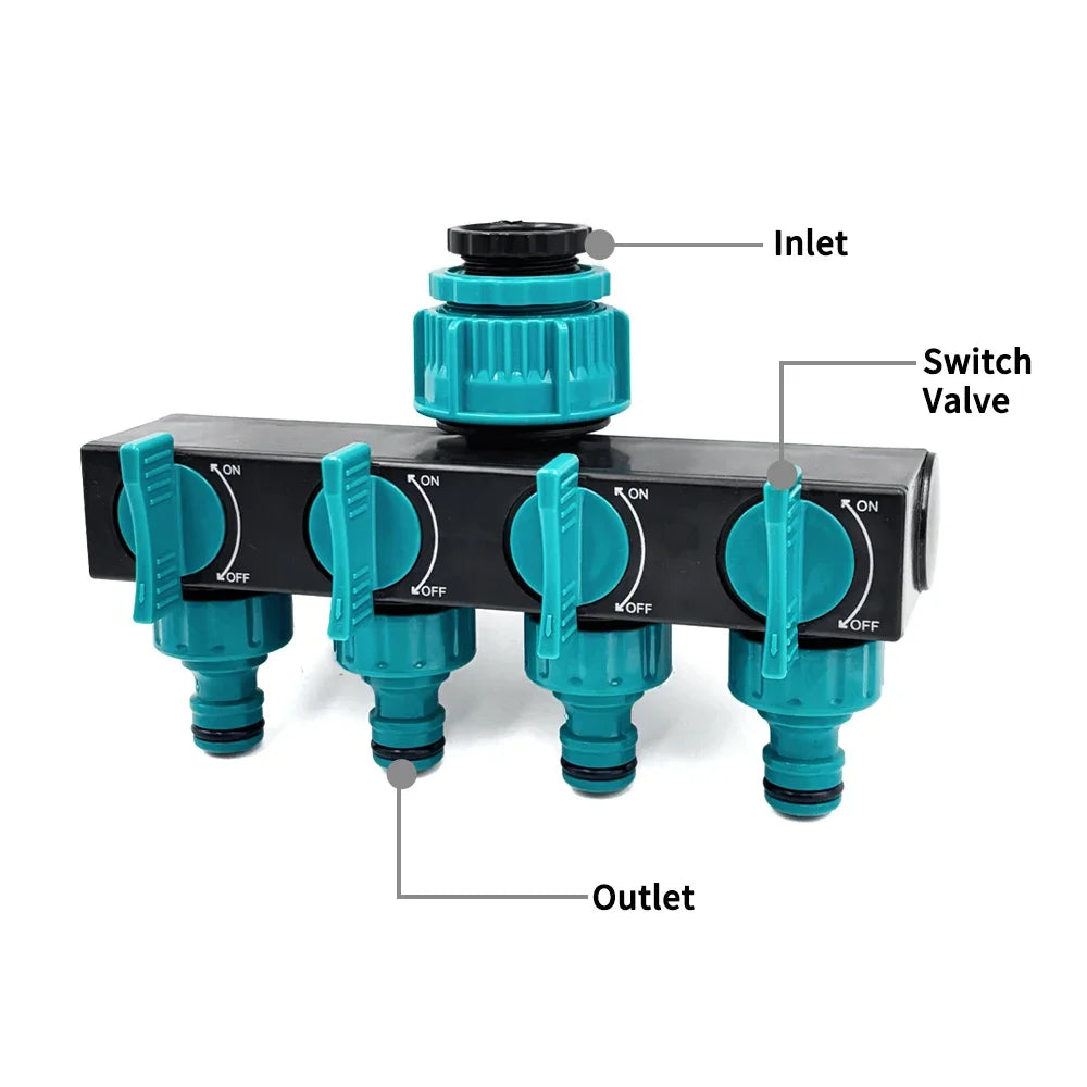 4-Way Water Splitters 1" to 3/4" to 1/2" Thread European Standard Thread Garden Irrigation Watering Connector Fittings Valve Peaceful Pleasures Health and Wellness