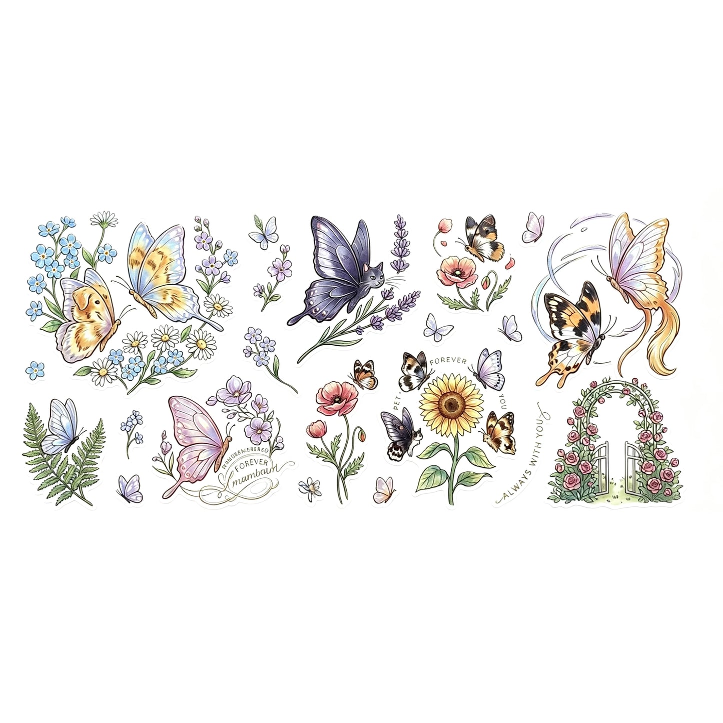Butterfly Floral UV DTF Stickers – Waterproof Decals for Cups