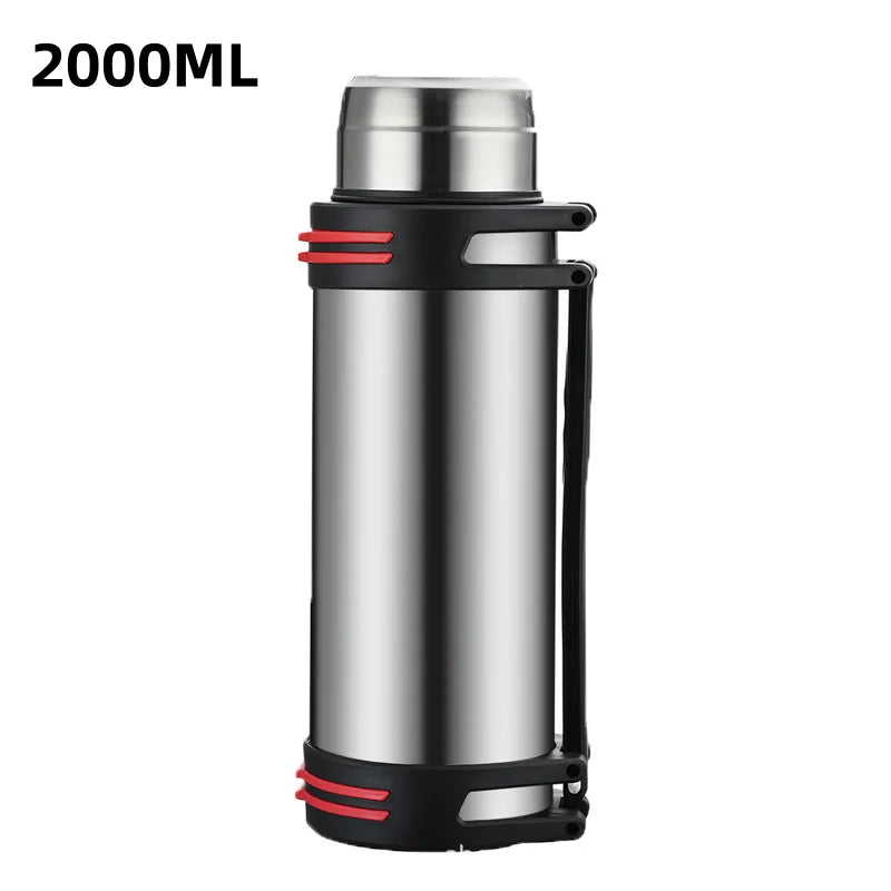 Outdoor travel, camping - stainless steel vacuum insulated bottle - large capacity thermos flask - keeps warm or cold Peaceful Pleasures Health and Wellness 2000ml