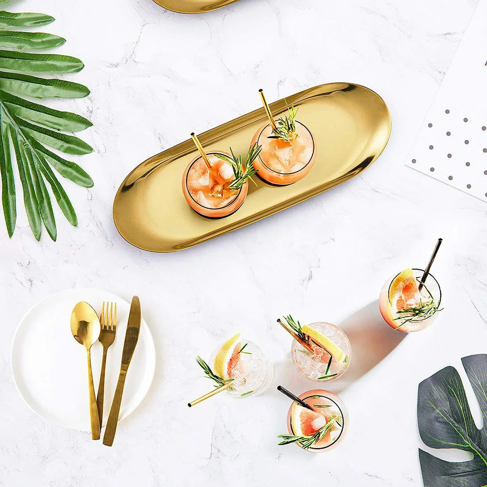 Oval Stainless Steel Tray Gold Tea Fruit Desserts Jewelry Earring