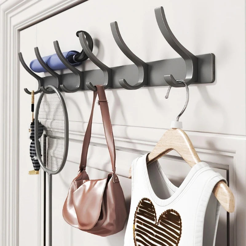 YUNJIEYA 6-Hook Aluminum Wall Hanger | Black White Gun Grey Wall Hook Rack Peaceful Pleasures Health and Wellness