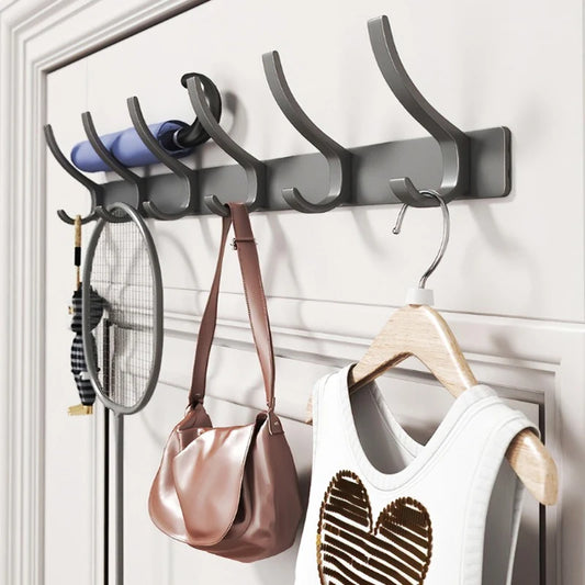 YUNJIEYA 6-Hook Aluminum Wall Hanger | Black White Gun Grey Wall Hook Rack Peaceful Pleasures Health and Wellness