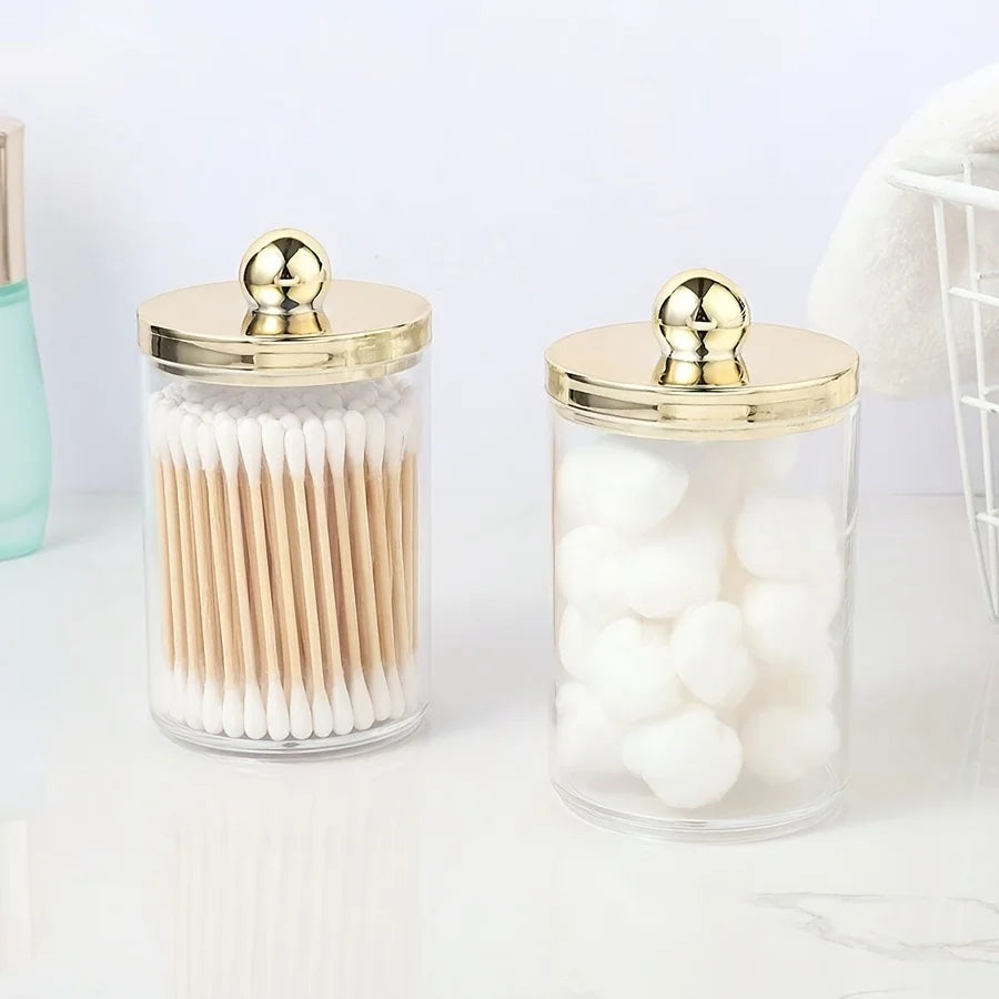 3 Pack Q-tip Holder Bathroom Organizer Set with Storage Tray – Acrylic Cotton Swab, Cotton Round & Cotton Ball Dispenser