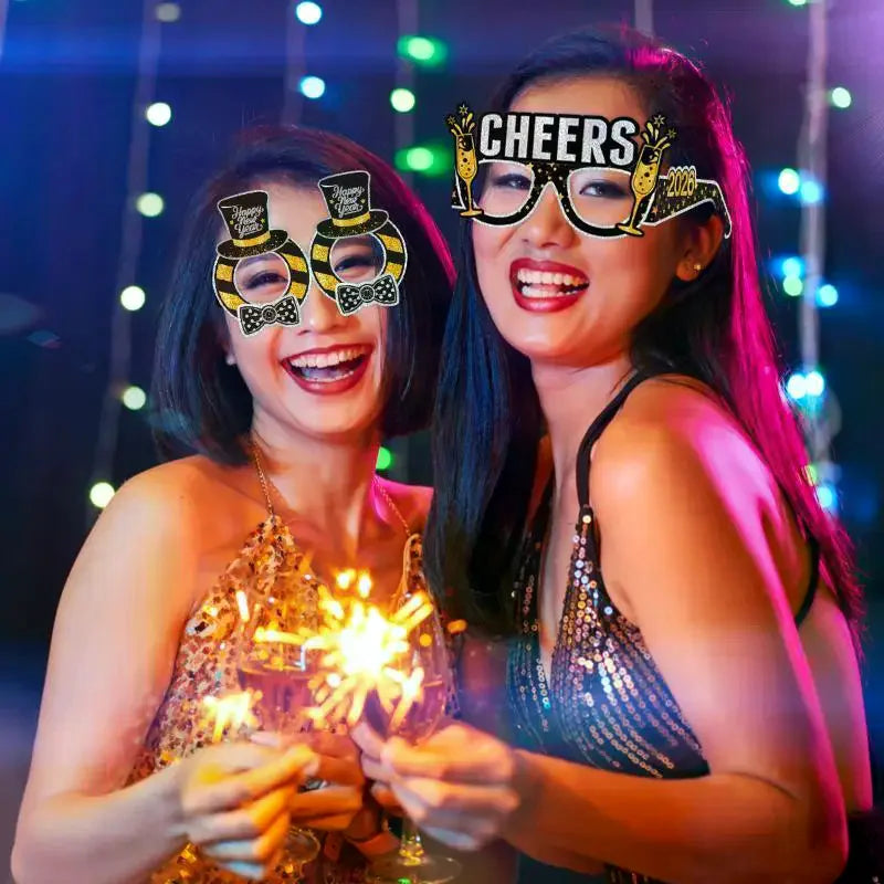2027 New Year Party Paper Glasses 6pcs Black Gold Glitter