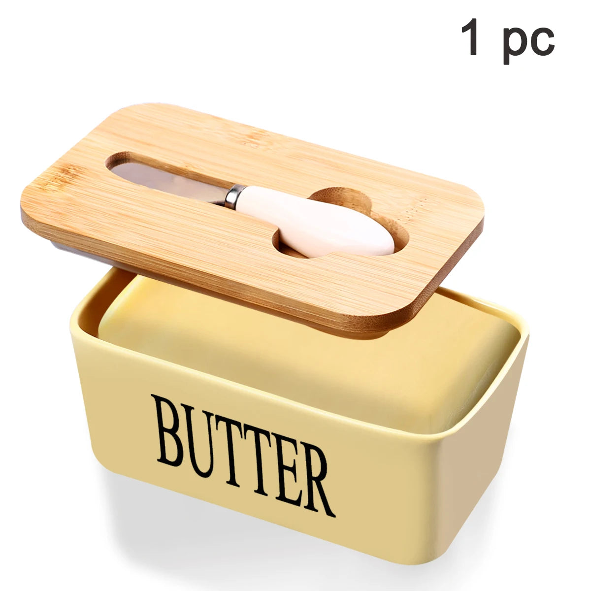 1 Set Of Ceramic Butter Dish With Bamboo Lid And Built-In Knife Butter Keeper With Double Silicone Sealing Ring Kitchen Peaceful Pleasures Health and Wellness Yellow United States
