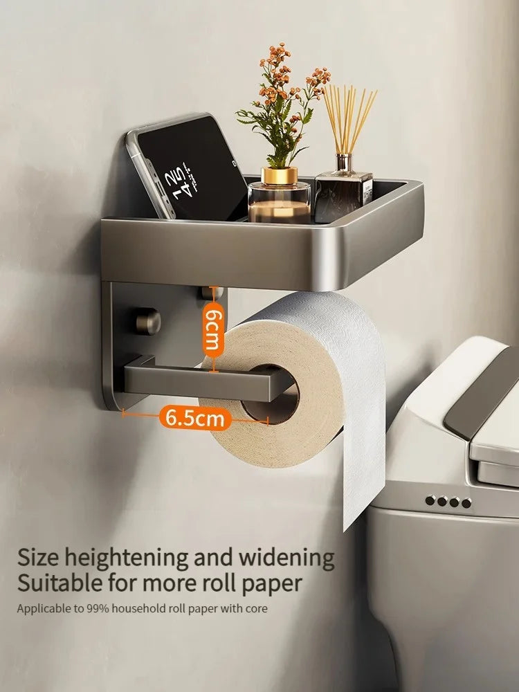 Aluminum Bathroom Tissue Box Holder & Wall Storage Rack