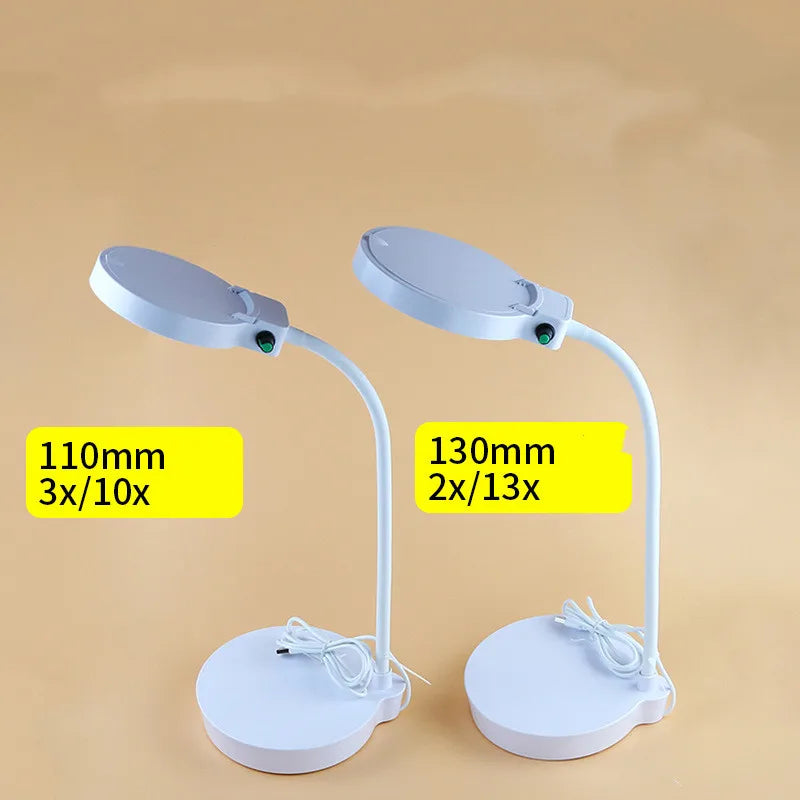 3X 10X Table Lamp Magnifying Glass 36 Led Usb Power Supply Reading Embroidery Antique Calligraphy and Painting Appreciation Peaceful Pleasures Health and Wellness