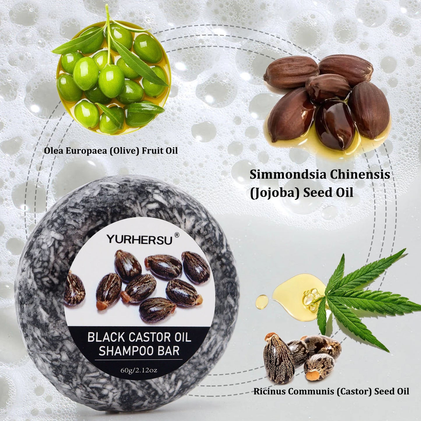 60g Black Castor Shampoo Bar 2-in-1 Shampoo and Conditioner, made with castor extract, nourishes and cares for all hair types. Peaceful Pleasures Health and Wellness