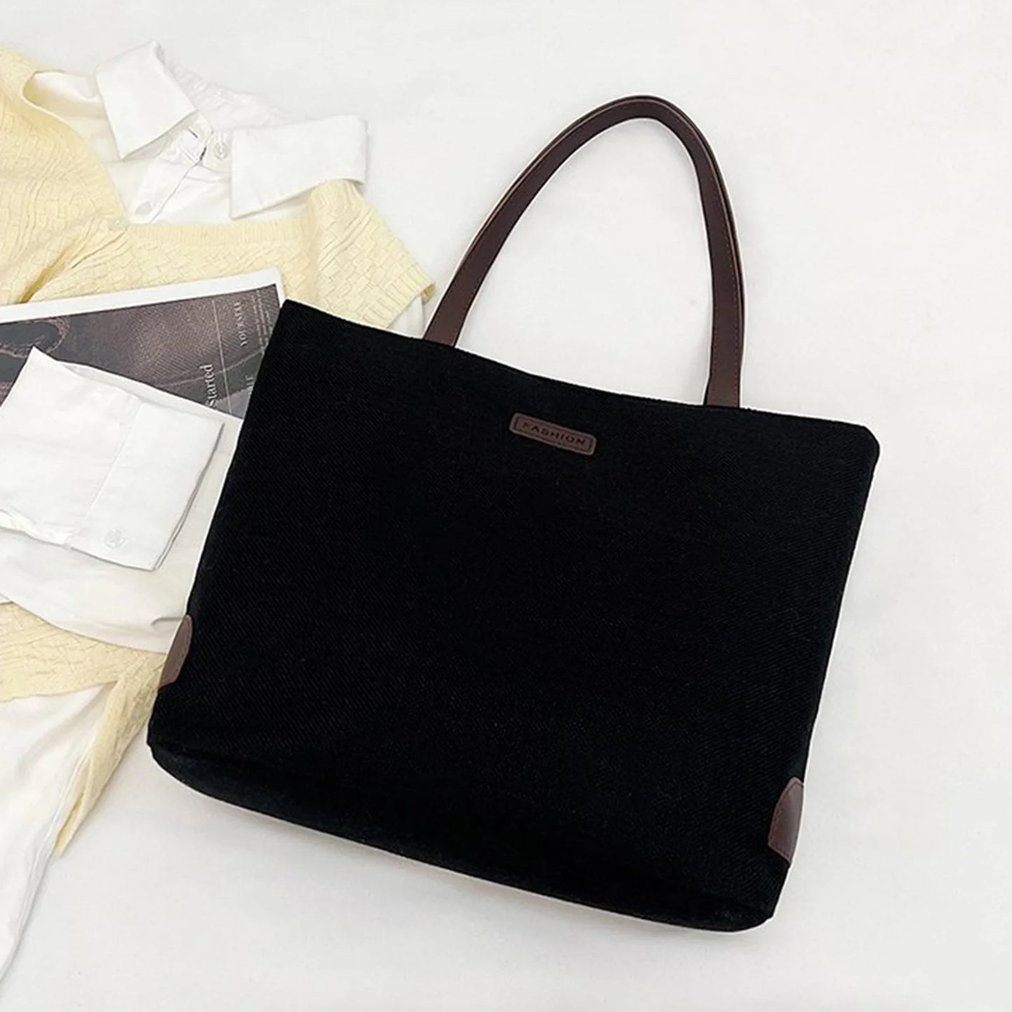 Cotton Linen Tote Bag Large Capacity Single Shoulder Bag Korean Style Casual Commuter Bag for Women Peaceful Pleasures Health and Wellness