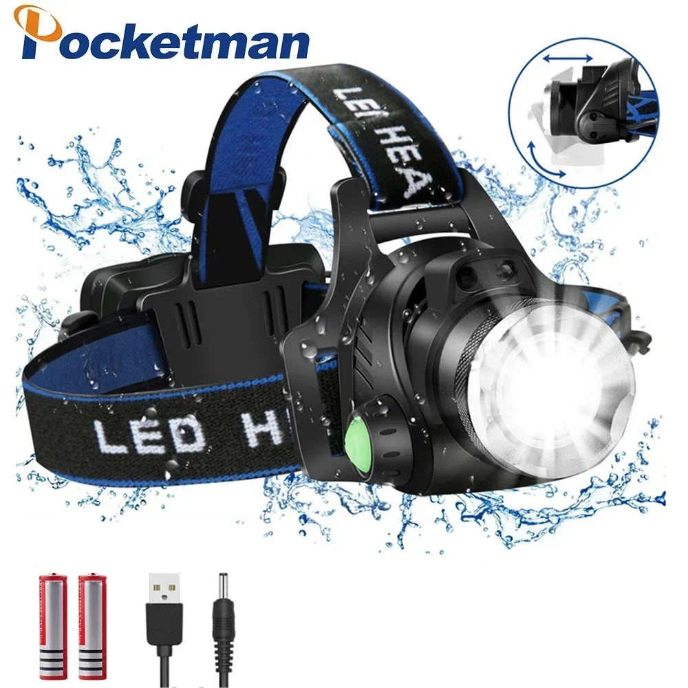 POCKETMAN 30000LM LED Headlamp – Zoomable, Waterproof, 3 Modes