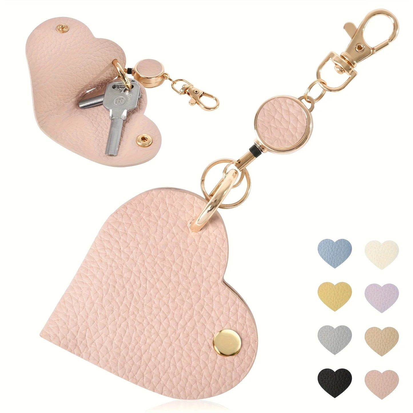 Heart-Shaped Leather Key Bag | Retractable Pull Tab Organizer