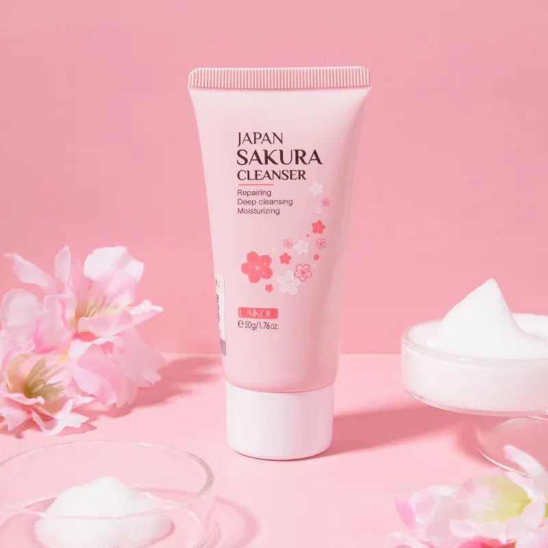 Sakura Cleanser Rich Foam Deep Clean Remove Grease Improve Oily Face Wash Cream Gentle Moisturizing Remove Blackhead Cleanser Peaceful Pleasures Health and Wellness