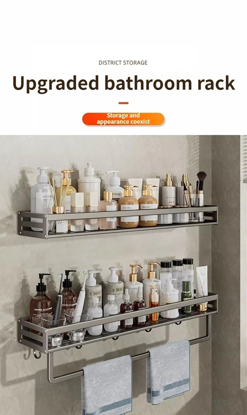 Aluminum No-Drill Shower Corner Shelf with Towel Bar