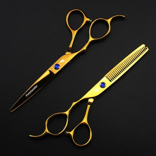 6" Left-Handed Gold Thinning Shears | 440C Barber Scissors Barber Thinning Shears Peaceful Pleasures Health and Wellness 1 set