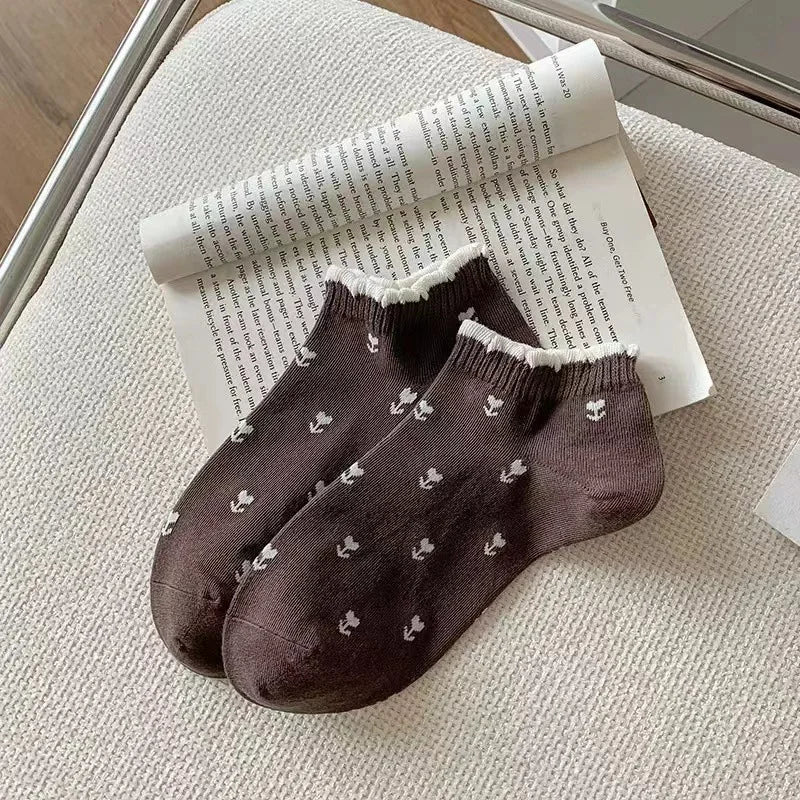 Women's Floral Frilly Ankle Socks | Kawaii Korean Style