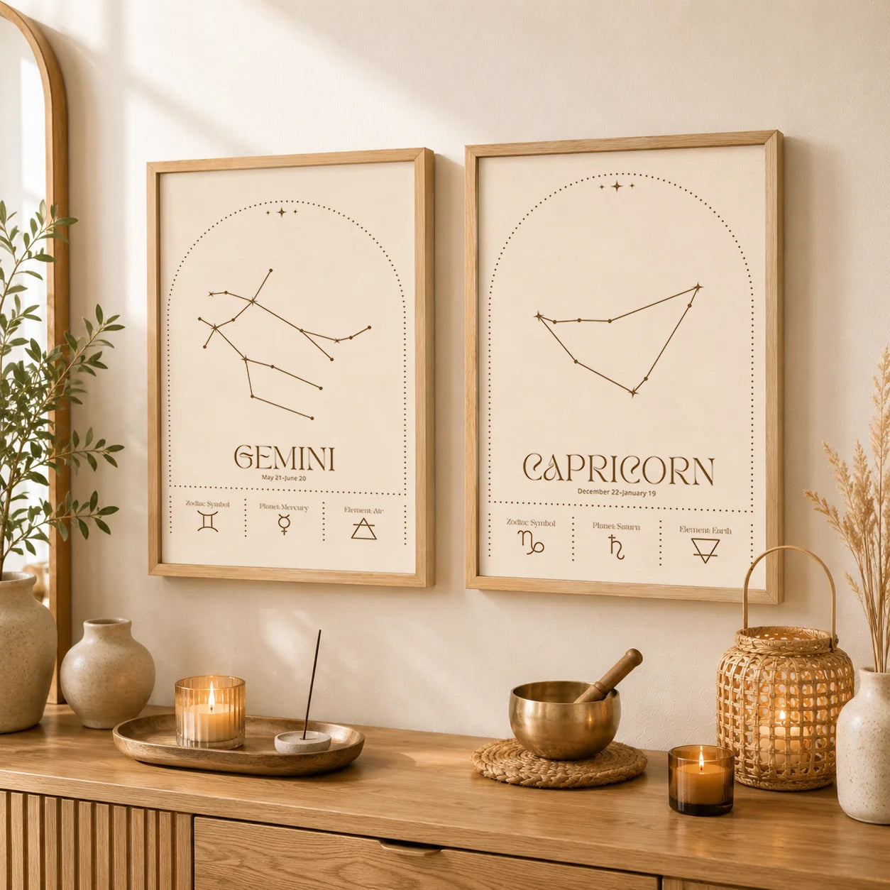 Zodiac Minimalist Line Canvas Print | Nordic Astrology Wall Art Zodiac Canvas Print Peaceful Pleasures Health and Wellness
