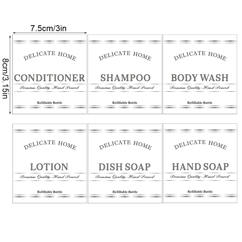 Refillable Shampoo and Conditioner Dispenser Shampoo Bottles with Pump Waterproof Labels Chic Shower Soap Dispenser Peaceful Pleasures Health and Wellness 1 sheet labels
