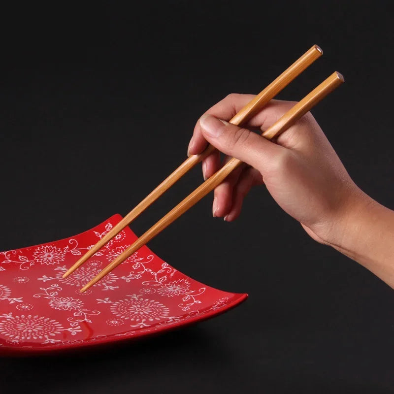 Natural Bamboo Chopsticks – Handmade Non-Slip Reusable Wavy Wood Sushi Chopsticks | 1 Pair or 5 Pairs