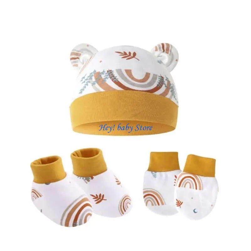 Newborn Baby No-Scratch Mittens Hat & Sock Set | 0–3 Months