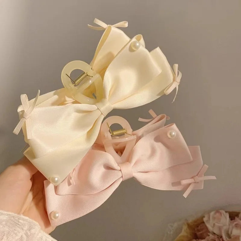 New Elegant Korean Bow Hairpin Pearl Accessory Simple Hair Clamp Creative Fashionable and Versatile Bow Hair Clip Hair Accessory Peaceful Pleasures Health and Wellness