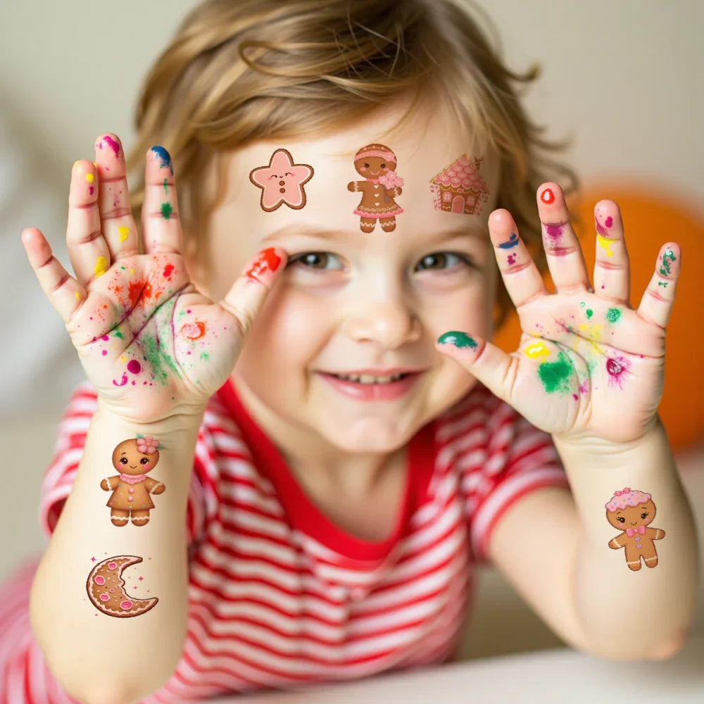 54-Piece Gingerbread Temporary Tattoo Stickers – Waterproof 3D